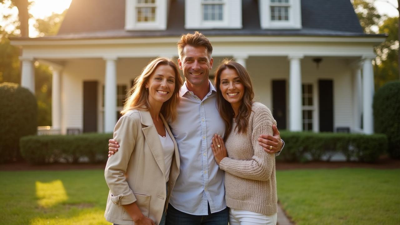 Family celebrating new home purchase in Charleston SC with real estate agent